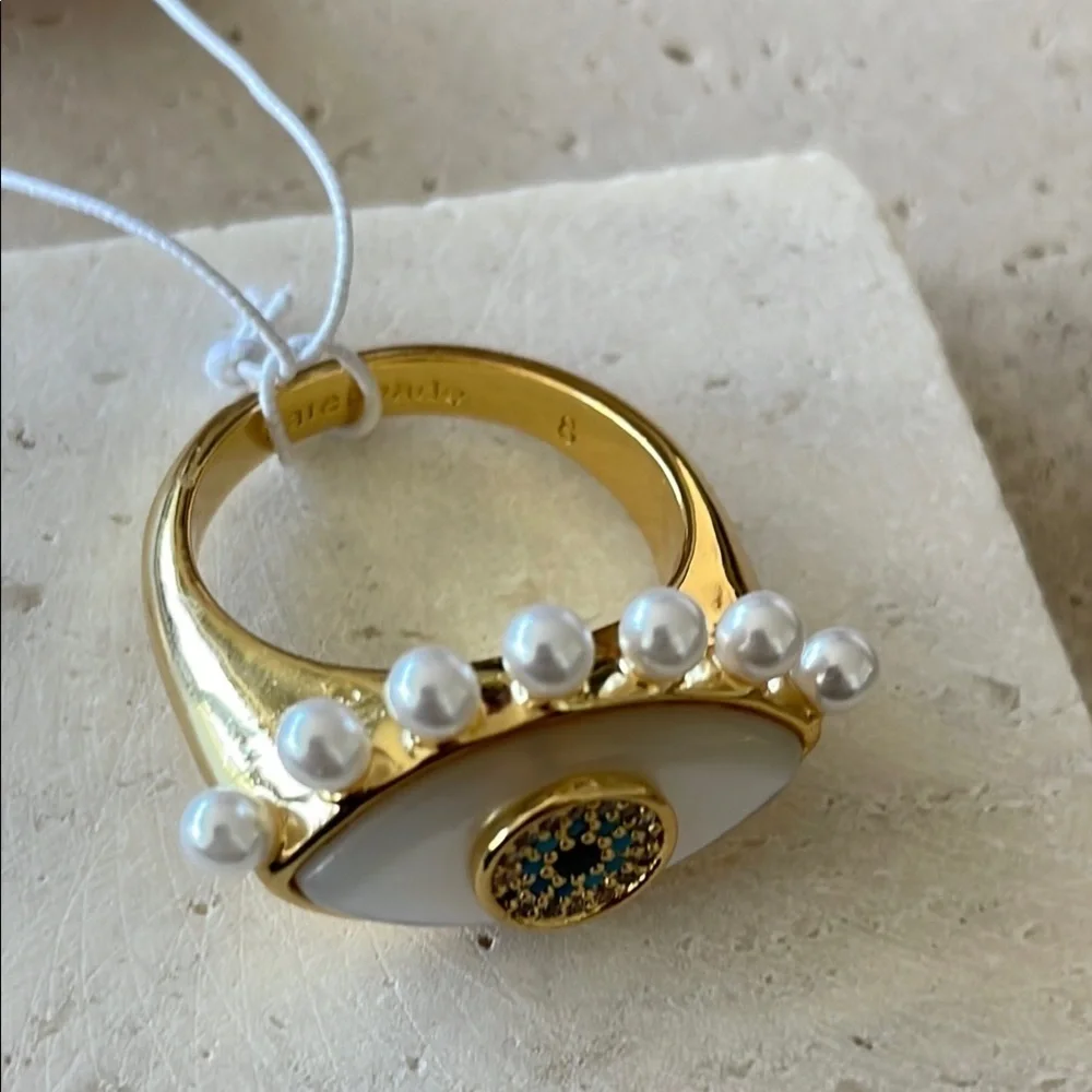 Kate Spade Gold Eye Ring with Pearls and Blue Accent